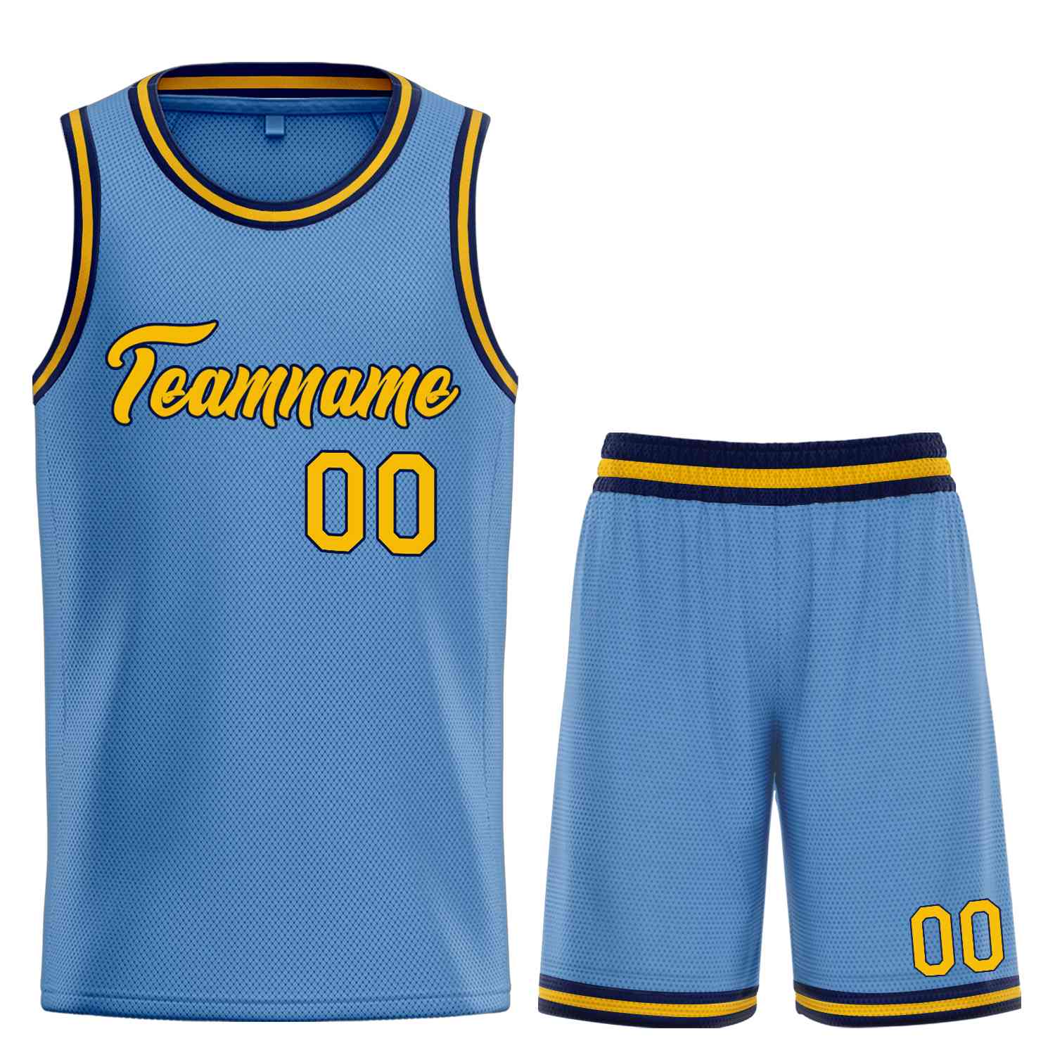 Uniforme de sport personnalisé bleu clair jaune-marine, ensembles classiques de basket-ball, maillot de basket-ball