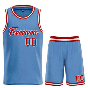 Uniforme de sport personnalisé bleu clair rouge-blanc, ensembles classiques de basket-ball, maillot de basket-ball