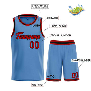 Uniforme de sport de guérison personnalisé, bleu clair, rouge-noir, ensembles classiques, maillot de basket-ball