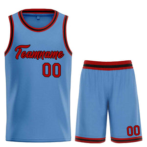 Uniforme de sport de guérison personnalisé, bleu clair, rouge-noir, ensembles classiques, maillot de basket-ball