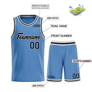 Uniforme de sport de guérison personnalisé, bleu clair, noir et blanc, ensembles classiques, maillot de basket-ball