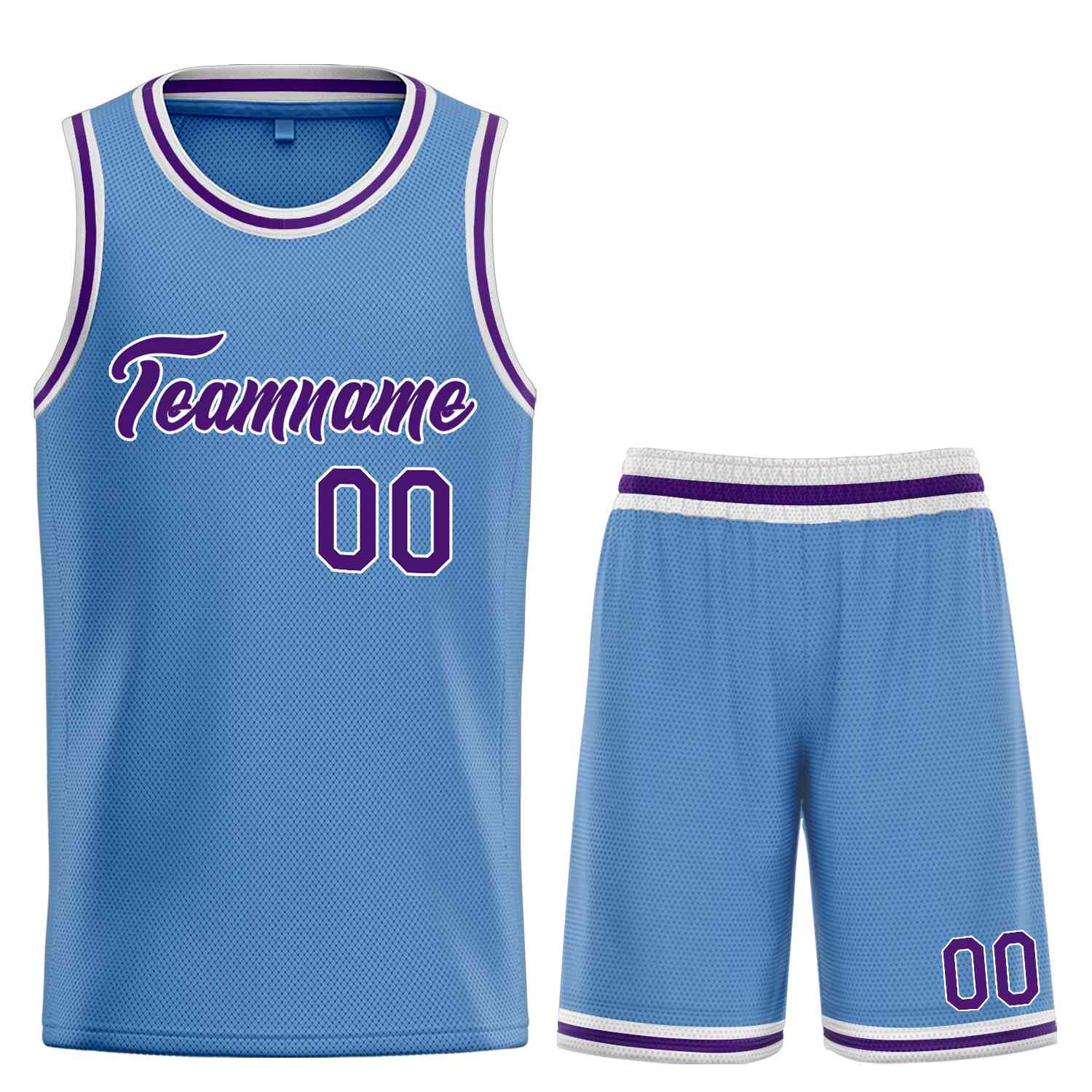 Uniforme de sport personnalisé bleu clair violet-blanc, ensembles classiques, maillot de basket-ball