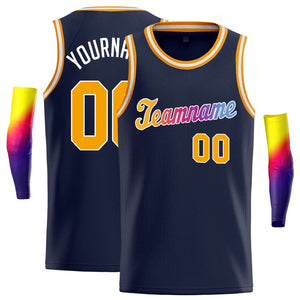 Custom Navy Orange-White Classic Tops Casual Basketball Jersey