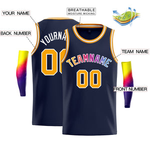 Custom Navy White-Yellow Classic Tops Hip Hop Basketball Jersey