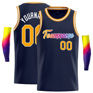 Custom Navy Orange-White Classic Tops Gmae Basketball Jersey