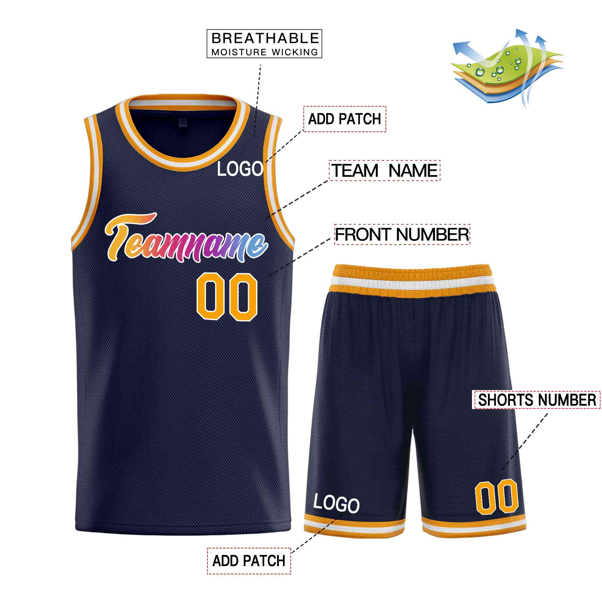 Custom Navy Yellow-White Heal Sports Uniform Classic Sets Basketball Jersey