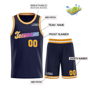 Maillot de basket-ball uniforme de sport personnalisé, ensembles classiques jaune-blanc marine