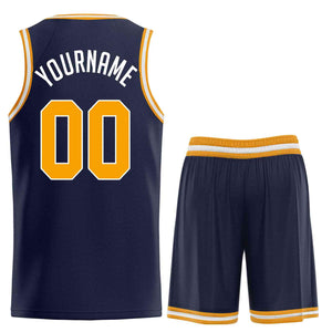 Custom Navy Yellow-White Classic Sets Sports Uniform Basketball Jersey