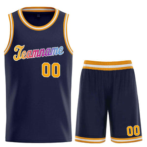 Maillot de basket-ball uniforme de sport personnalisé, ensembles classiques jaune-blanc marine