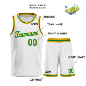 Maillot de basket-ball uniforme de sport, ensemble classique blanc vert-jaune personnalisé