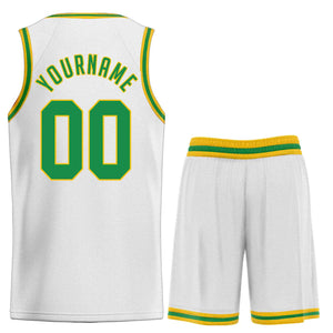 Maillot de basket-ball uniforme de sport, ensemble classique blanc vert-jaune personnalisé