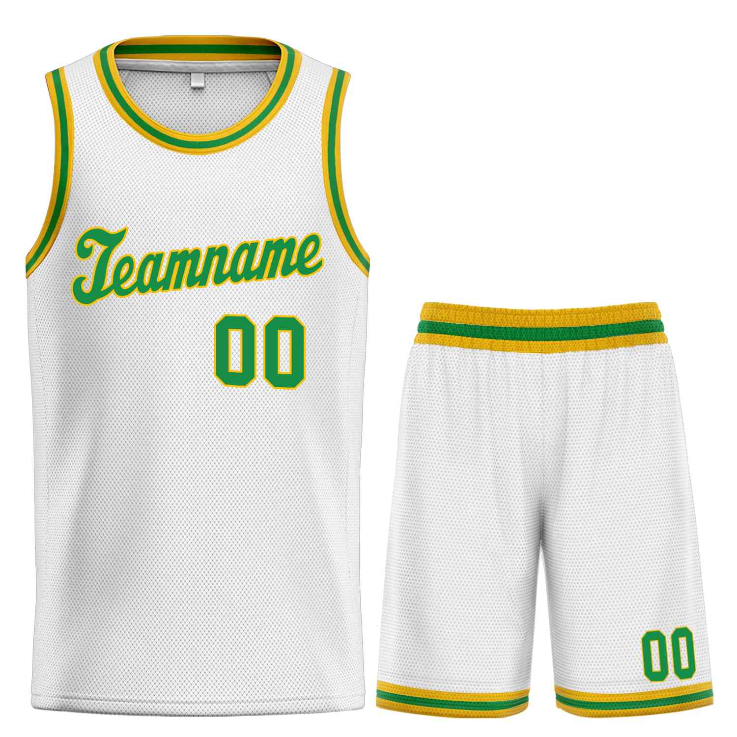 Maillot de basket-ball uniforme de sport, ensemble classique blanc vert-jaune personnalisé