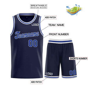 Custom Navy Royal-White Classic définit un maillot de basket-ball uniforme de sport