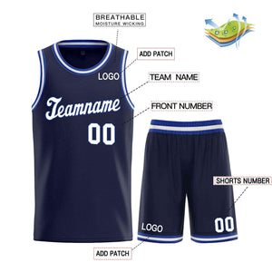 Custom Navy White-Royal Classic définit un maillot de basket-ball uniforme de sport