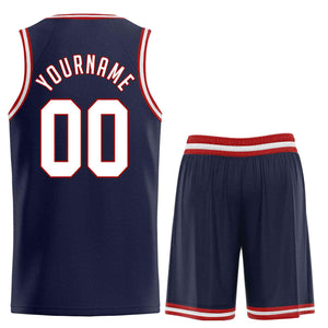 Custom Navy White-Red Classic Sets Sports Uniform Basketball Jersey