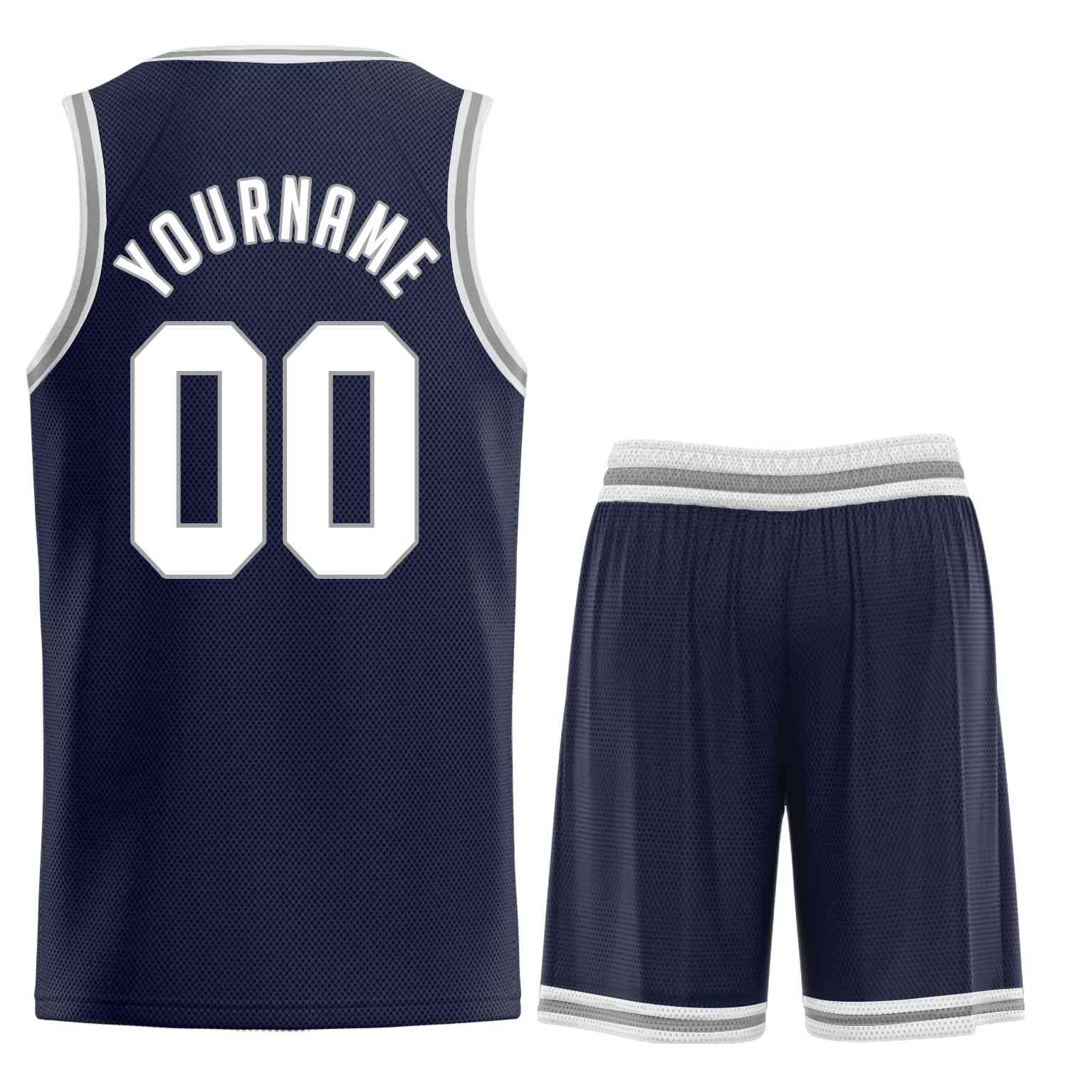 Maillot de basket-ball uniforme de sport personnalisé, ensembles classiques blanc-gris marine