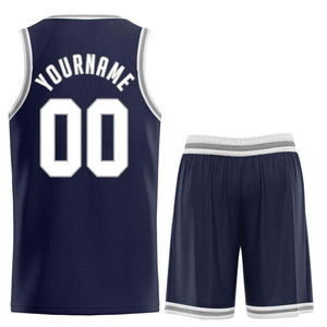 Custom Navy White-Gray Classic Sets Sports Uniform Basketball Jersey