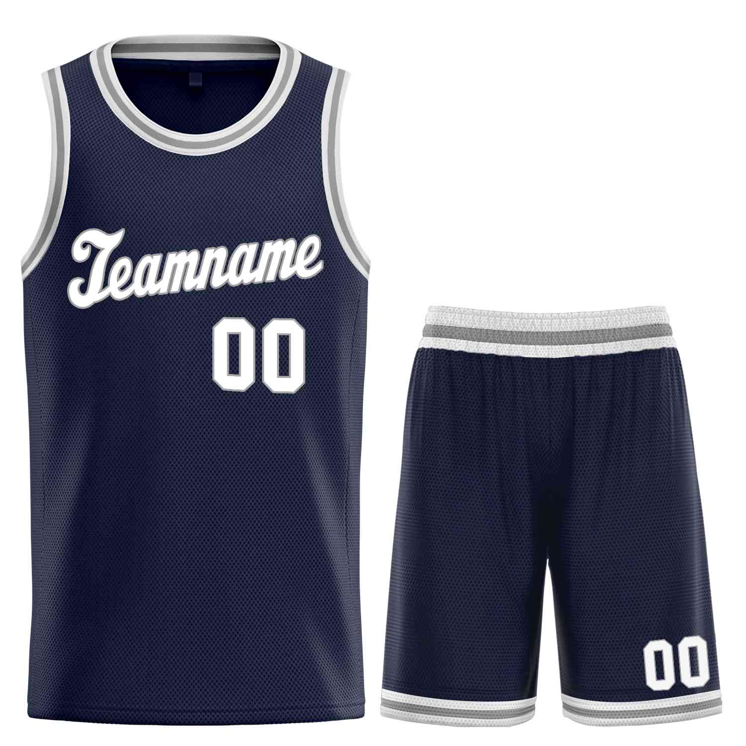 Maillot de basket-ball uniforme de sport personnalisé, ensembles classiques blanc-gris marine