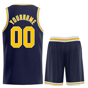 Maillot de basket-ball uniforme de sport personnalisé, ensembles classiques jaune-blanc marine