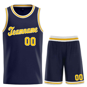 Maillot de basket-ball uniforme de sport personnalisé, ensembles classiques jaune-blanc marine