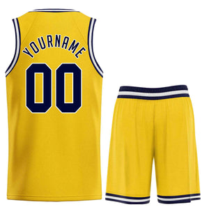 Custom Yellow Navy-White Classic Sets Sports Uniform Basketball Jersey