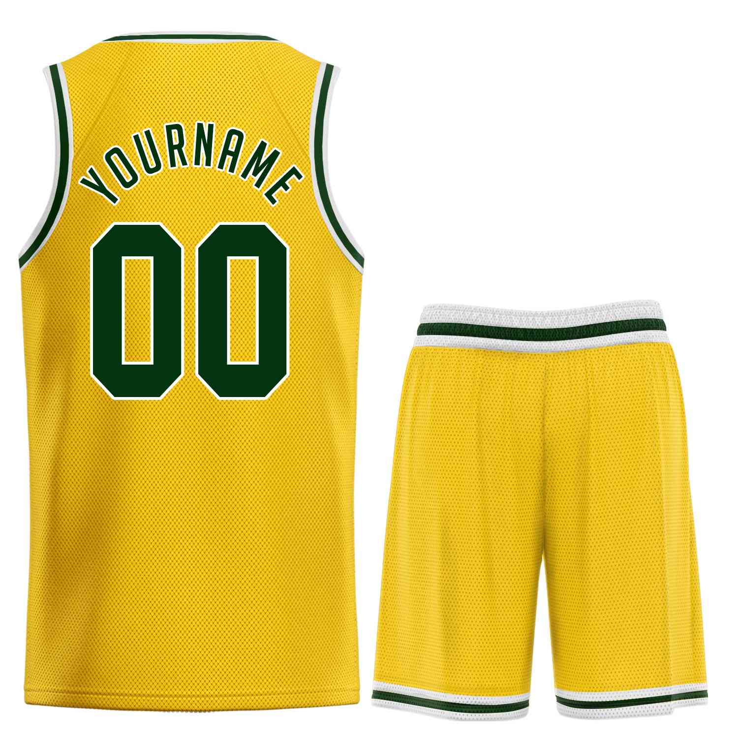 Custom Yellow Hunter Green-White Classic Sets Sports Uniform Basketball Jersey