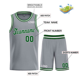 Maillot de basket-ball uniforme de sport, ensembles classiques gris foncé vert-blanc personnalisés