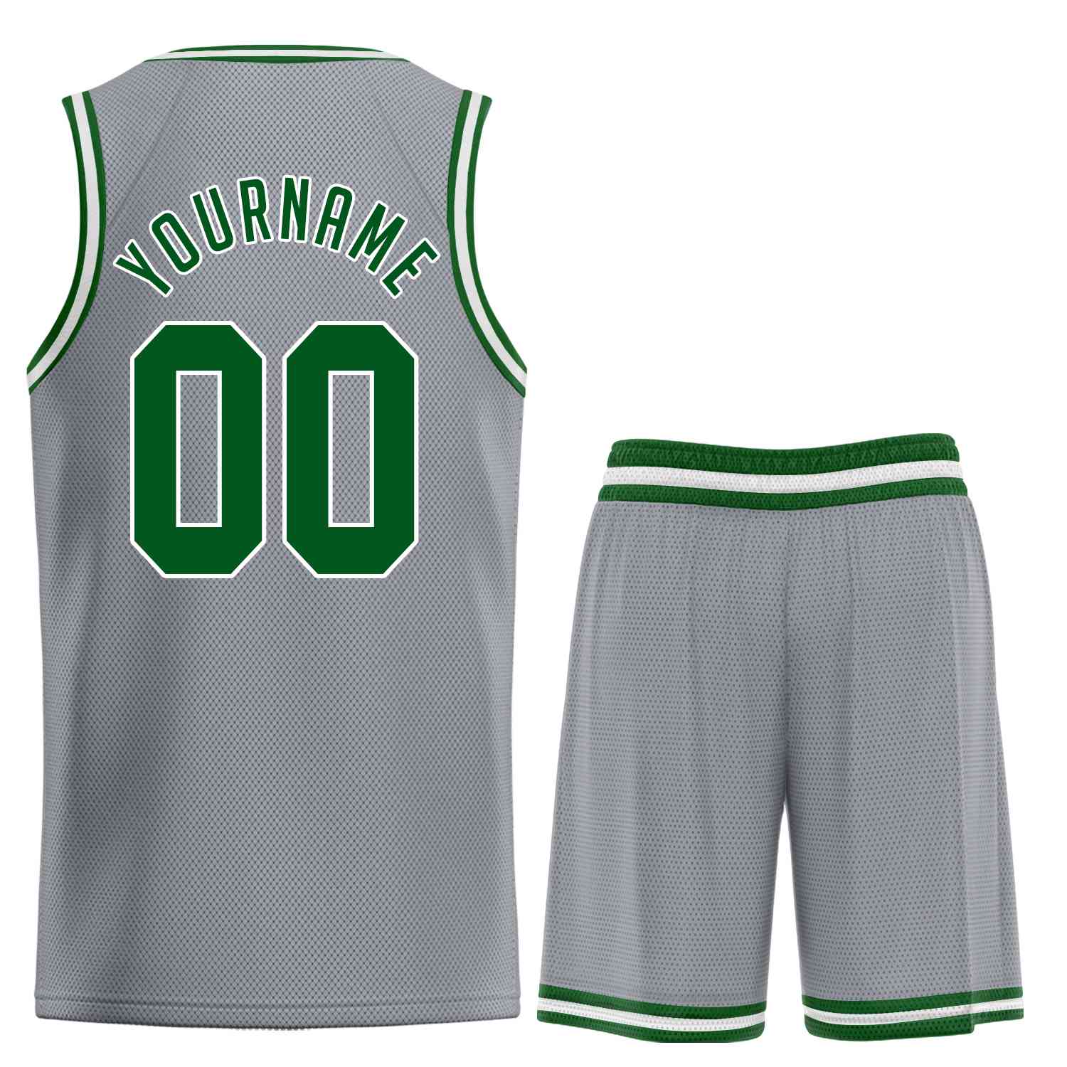 Maillot de basket-ball uniforme de sport, ensembles classiques gris foncé vert-blanc personnalisés