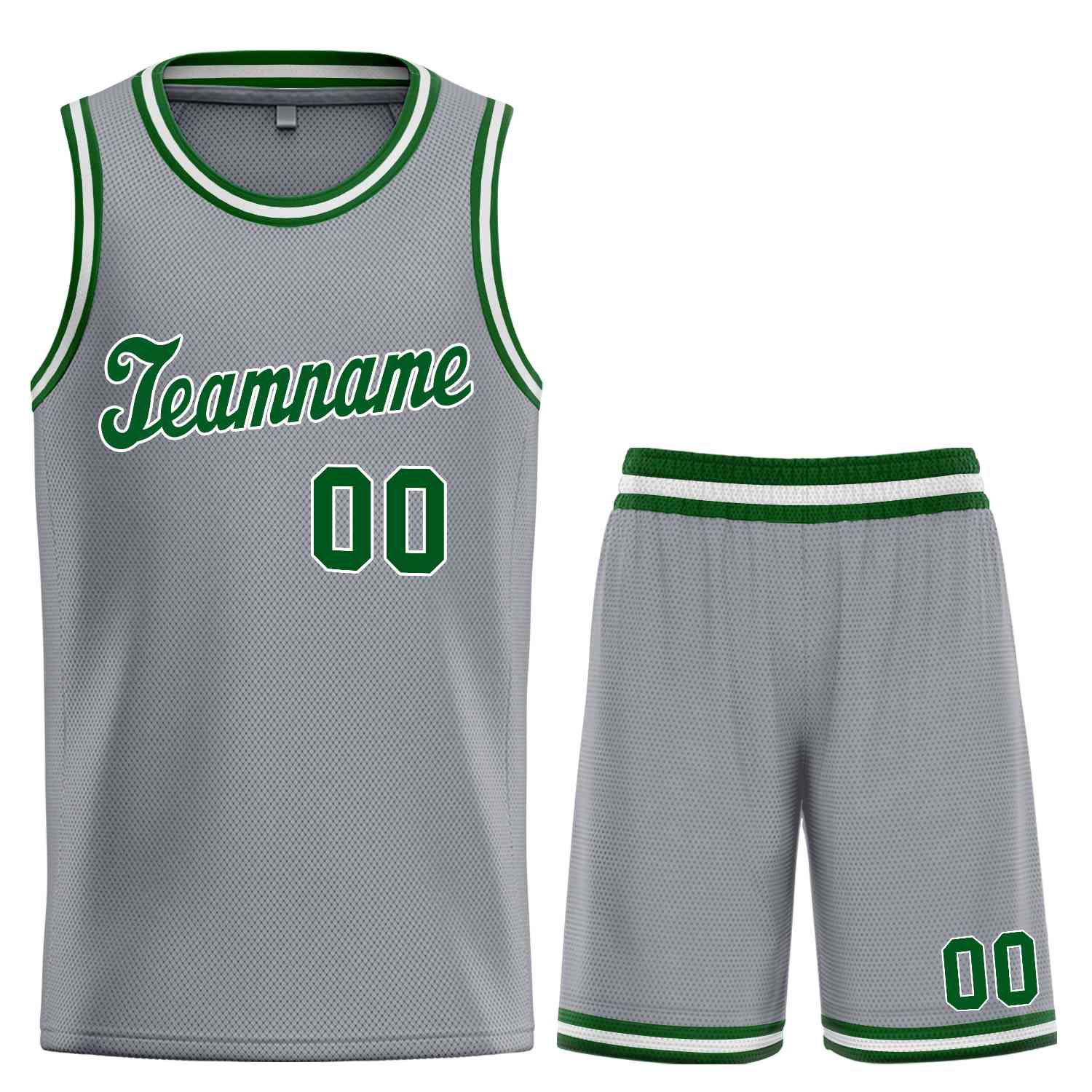 Maillot de basket-ball uniforme de sport, ensembles classiques gris foncé vert-blanc personnalisés