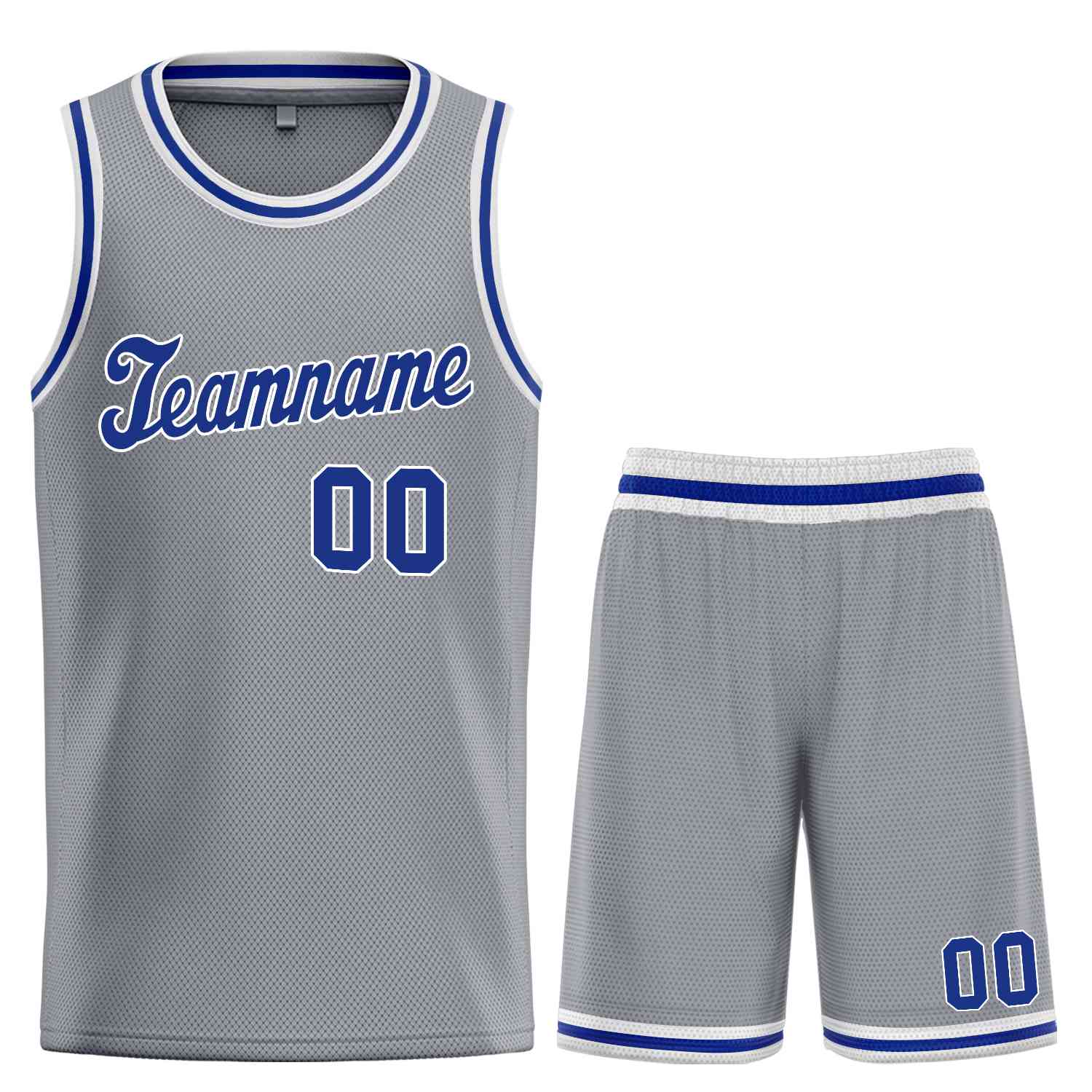 Maillot de basket-ball uniforme de sport, ensembles classiques gris foncé Royal-blanc personnalisés