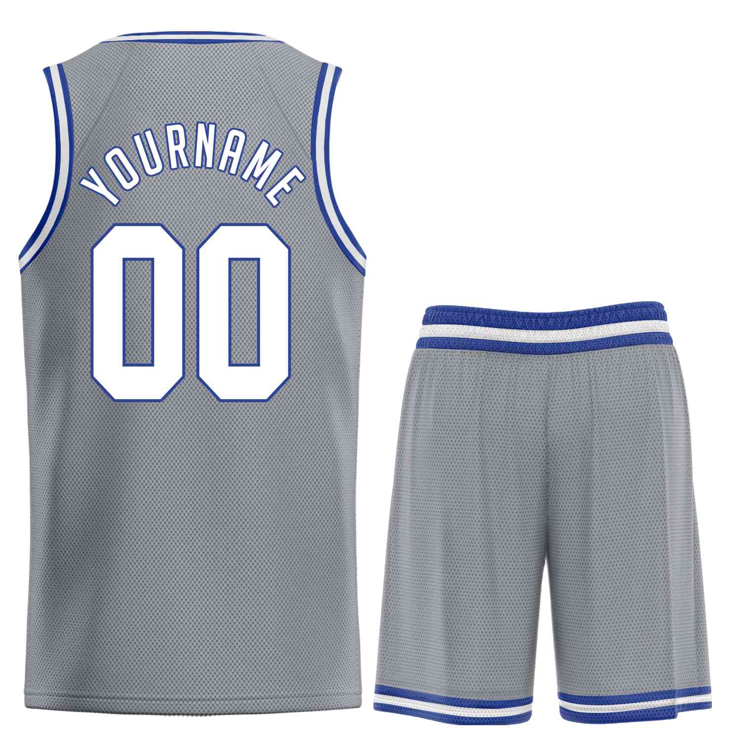 Maillot de basket-ball uniforme de sport, ensembles classiques gris foncé blanc-Royal personnalisés