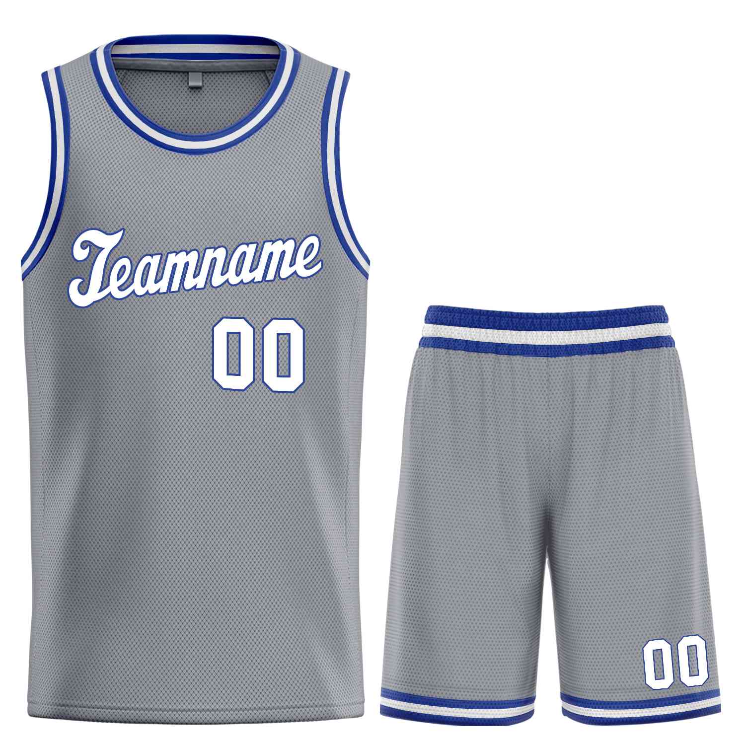 Maillot de basket-ball uniforme de sport, ensembles classiques gris foncé blanc-Royal personnalisés