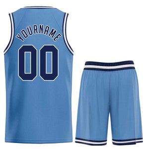 Custom Light Blue Navy-White Classic Sets Sports Uniform Basketball Jersey