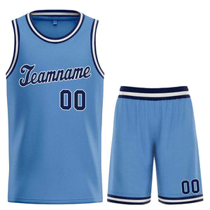 Custom Light Blue Navy-White Classic Sets Sports Uniform Basketball Jersey