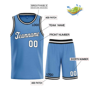 Custom Light Blue White-Black Classic Sets Sports Uniform Basketball Jersey