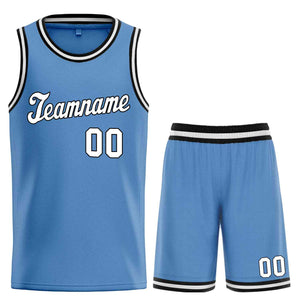 Maillot de basket-ball uniforme de sport, ensembles classiques bleu clair blanc-noir personnalisés