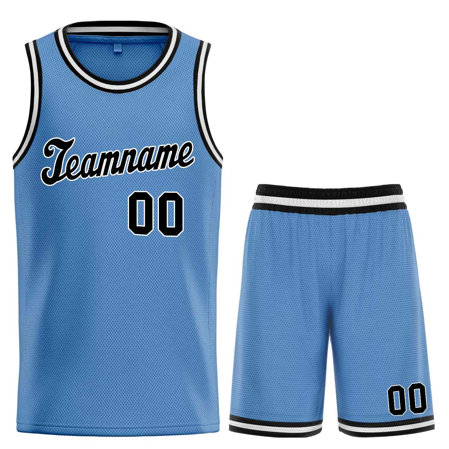 Custom Light Blue Black-White Classic Sets Sports Uniform Basketball Jersey