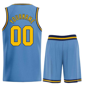 Maillot de basket-ball uniforme de sport, ensembles classiques bleu clair jaune-marine personnalisés