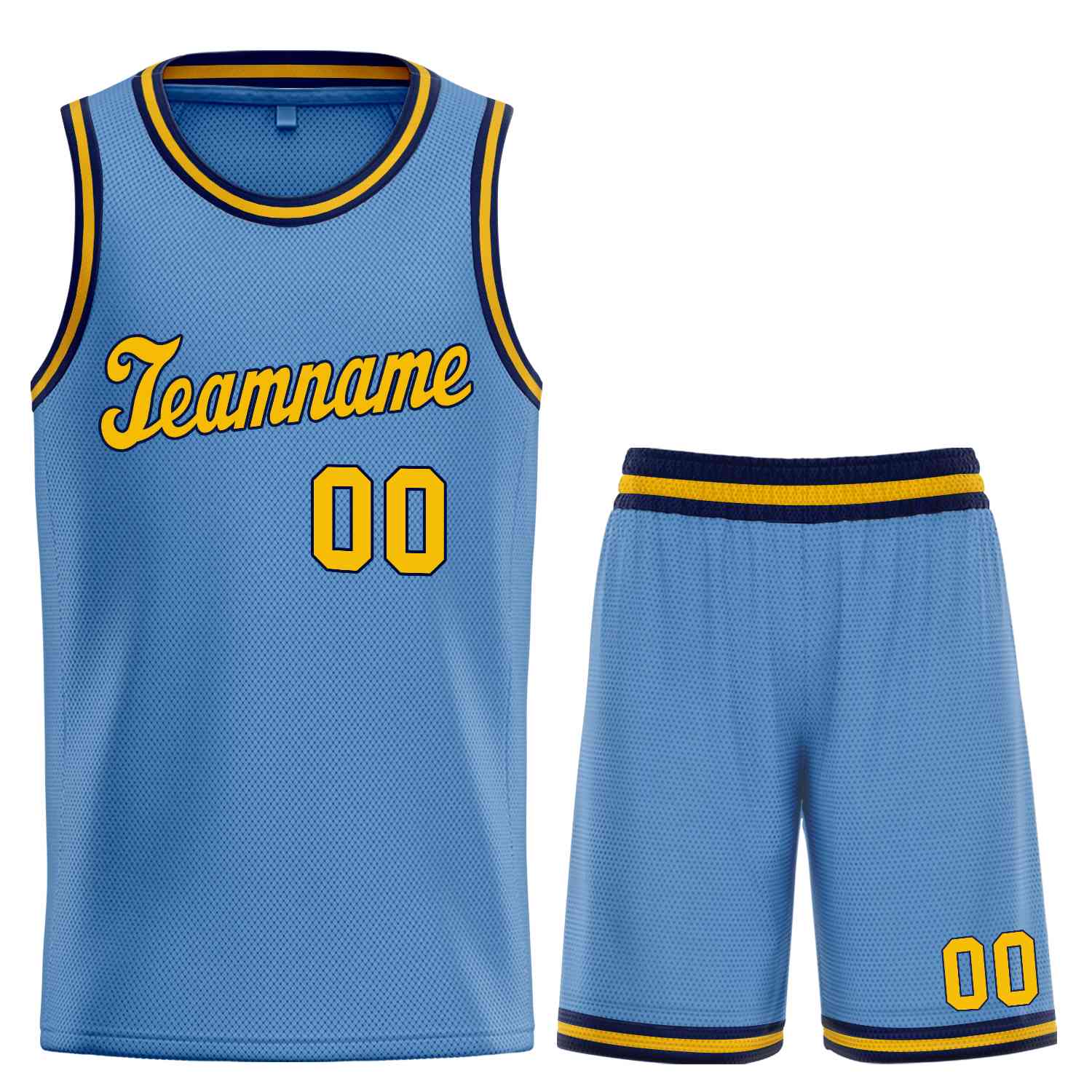 Maillot de basket-ball uniforme de sport, ensembles classiques bleu clair jaune-marine personnalisés