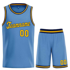 Maillot de basket-ball uniforme de sport, ensembles classiques bleu clair jaune-marine personnalisés