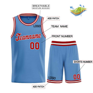 Custom Light Blue Red-White Classic Sets Sports Uniform Basketball Jersey