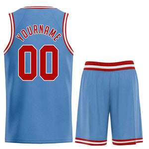 Custom Light Blue Red-White Classic Sets Sports Uniform Basketball Jersey