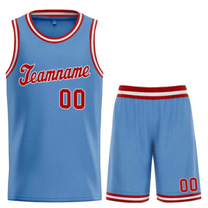 Ensembles classiques bleu clair rouge-blanc personnalisés, maillot de basket-ball uniforme de sport