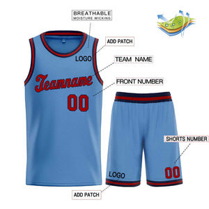 Custom Light Blue Navy-Red Classic Sets Sports Uniform Basketball Jersey