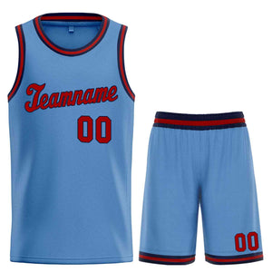 Custom Light Blue Navy-Red Classic Sets Sports Uniform Basketball Jersey