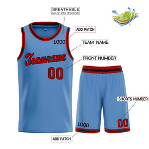 Custom Light Blue Red-Black Classic Sets Sports Uniform Basketball Jersey