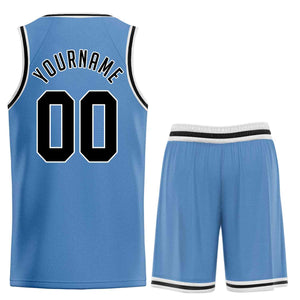 Maillot de basket-ball uniforme de sport, ensembles classiques bleu clair noir-blanc personnalisés