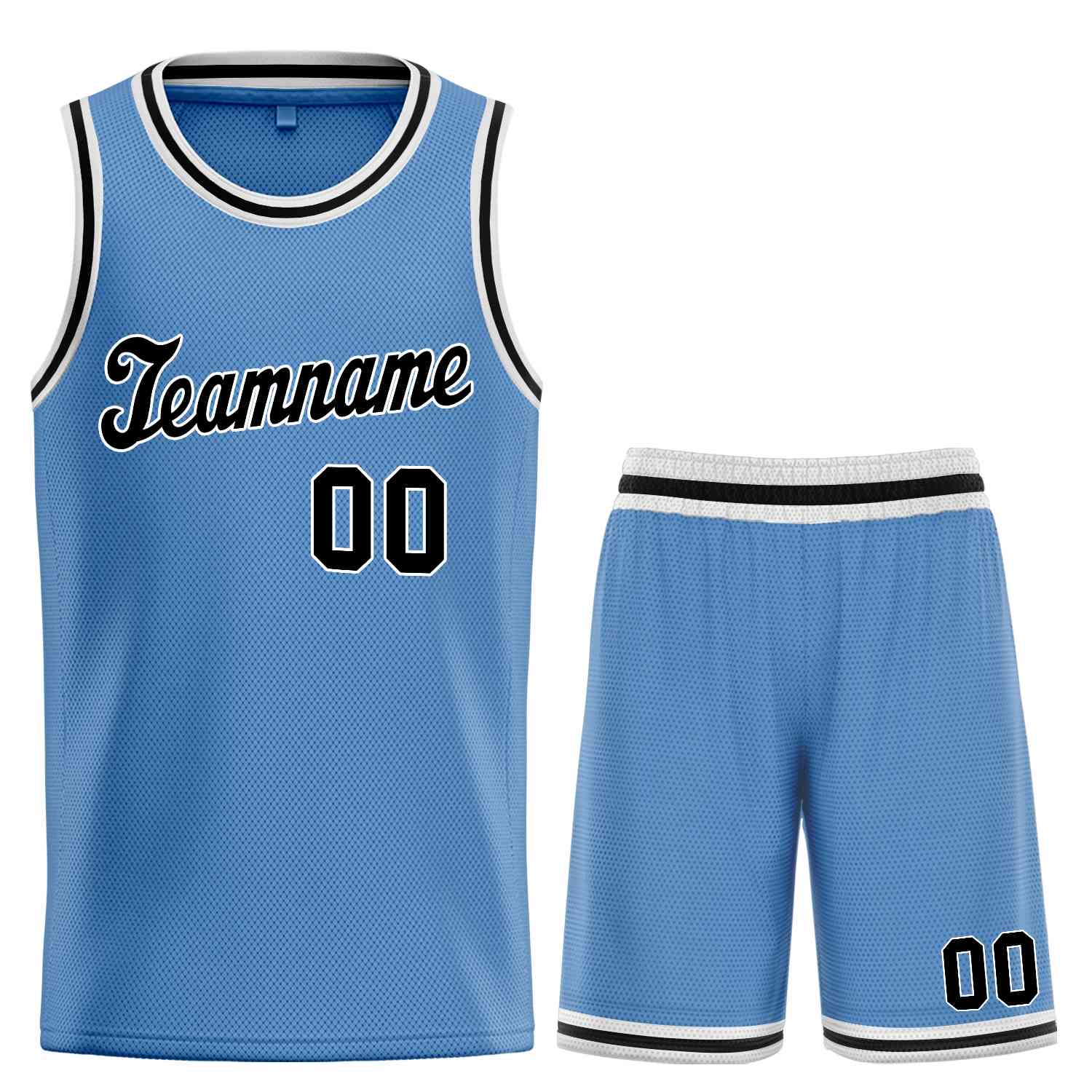 Maillot de basket-ball uniforme de sport, ensembles classiques bleu clair noir-blanc personnalisés