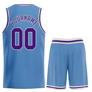 Maillot de basket-ball uniforme de sport, ensembles classiques bleu clair violet-blanc personnalisés