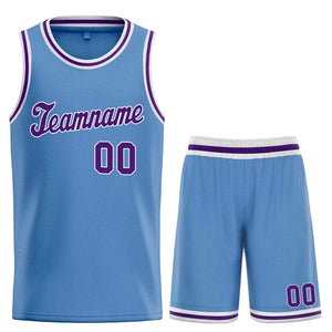 Maillot de basket-ball uniforme de sport, ensembles classiques bleu clair violet-blanc personnalisés